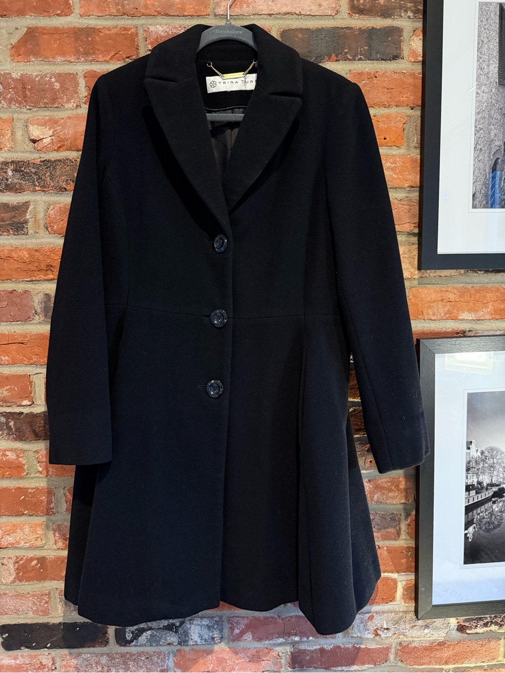 Trina Turk Black Wool Blend Fit & Flare Coat • Size 10-12 (size tag removed)